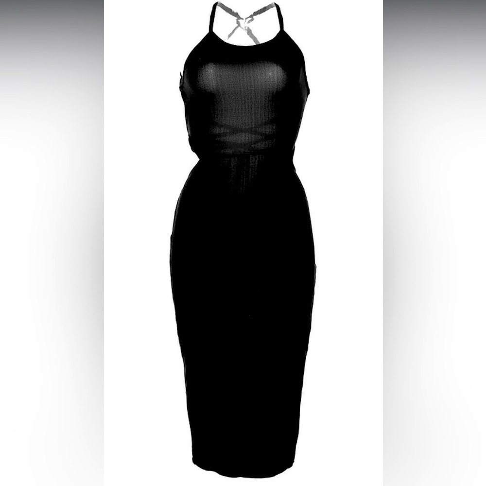 Black Dress with Crisscross Straps and Ruched Back - Picture 2 of 9